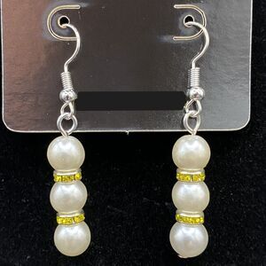 Handmade Faux Pearl Bead & Yellow Crystal Rondelle Earrings by Neanie-Bot
